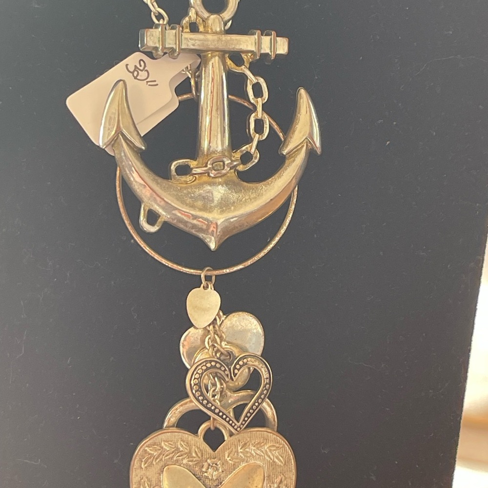 Silver tone Anchor and Heart Pendant Necklaces